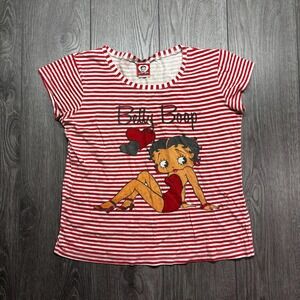 Vintage Betty Boop Y2k Striped Womens Baby Shirt Large Red